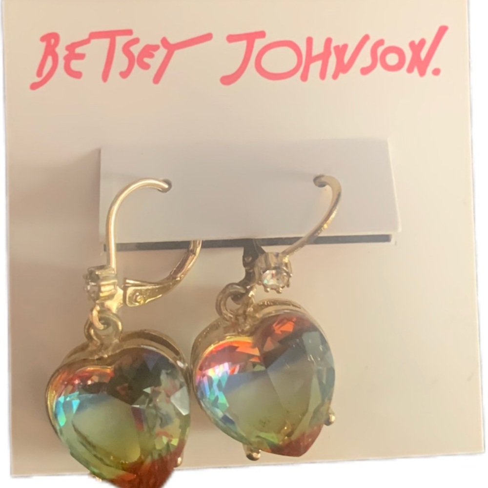 Betsy Johnson Rainbow Heart Earrings.
